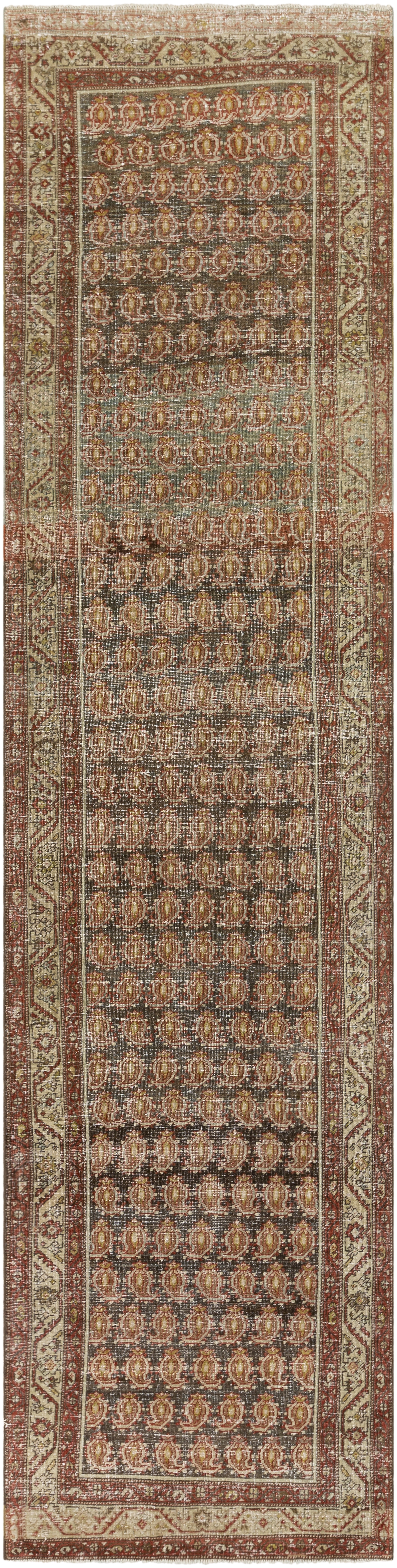 Antique One of a Kind Brown Indoor 3'4" x 13'6" Handmade Rug - Image 0