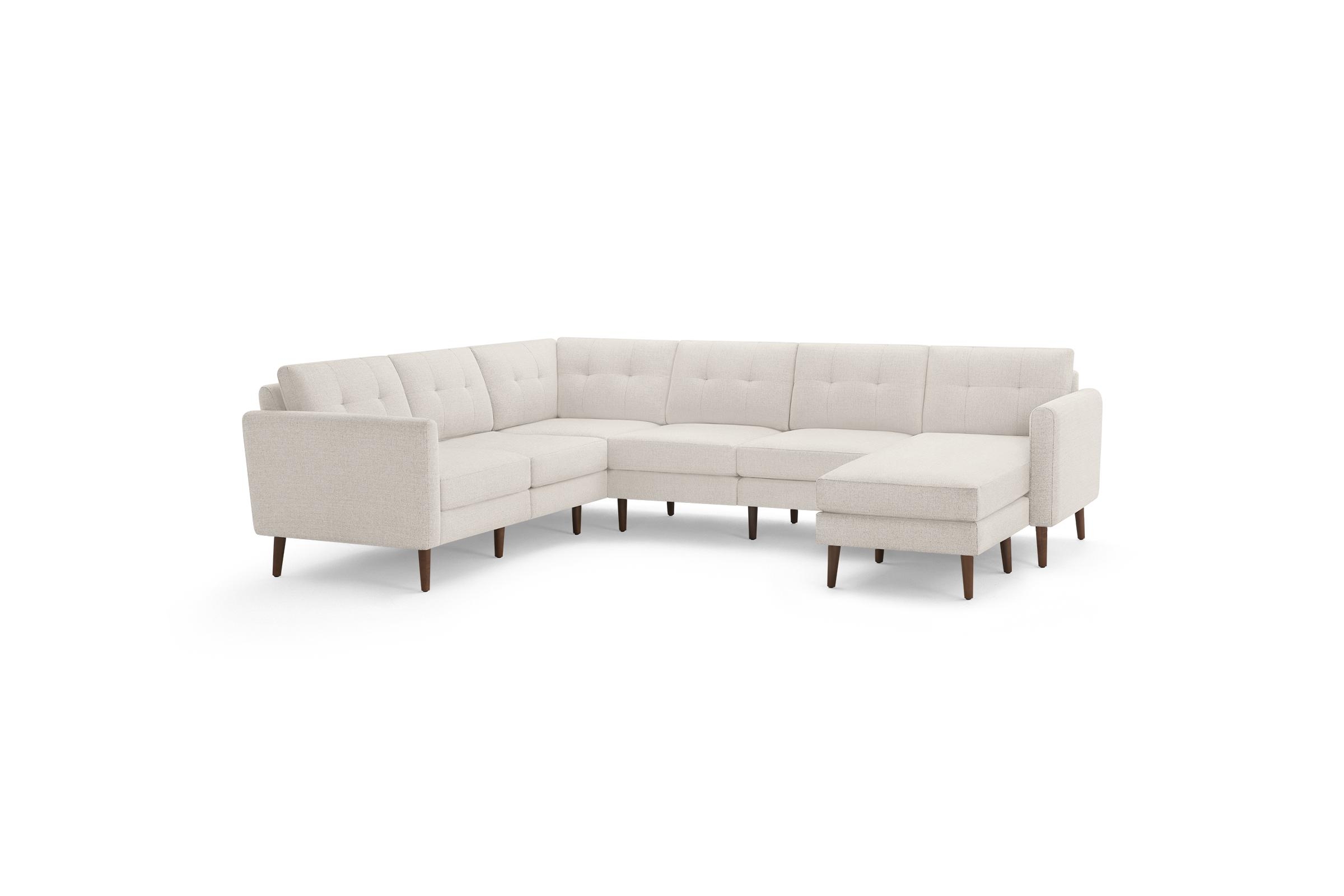 Nomad 6-Seat Corner Sectional with Chaise in Ivory, Leg Finish: WalnutLegs - Image 0