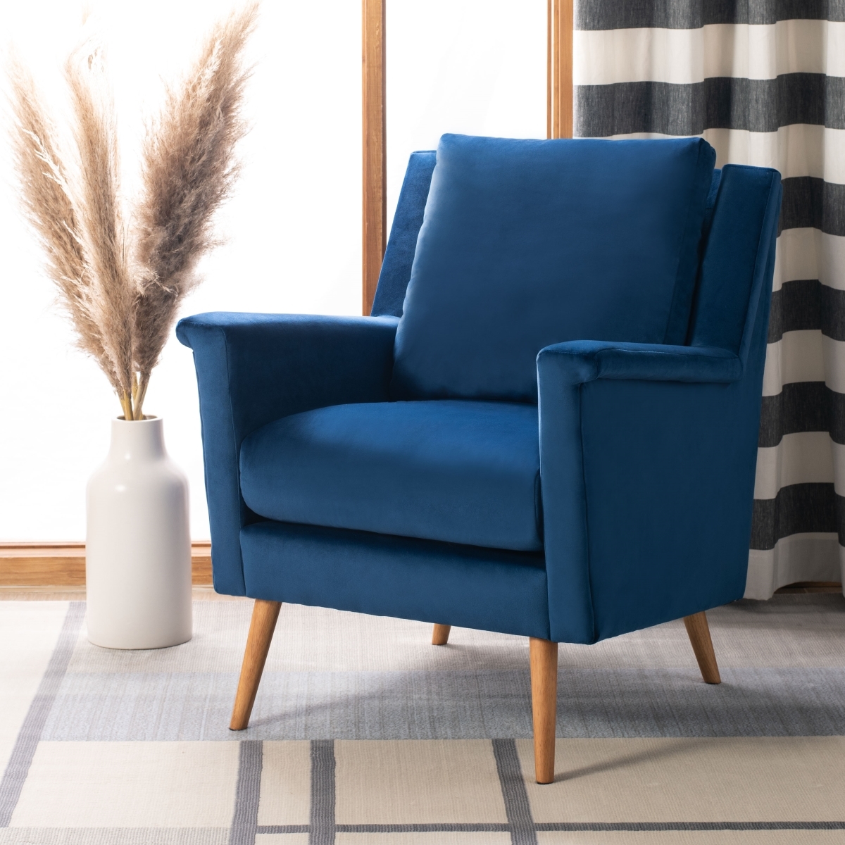 Astrid Mid Century Arm Chair - Navy / Natural - Safavieh - Image 1