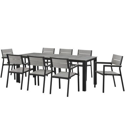 Gilbert Modern Light Grey And White 9 Piece Outdoor Patio Dining Set - Image 0