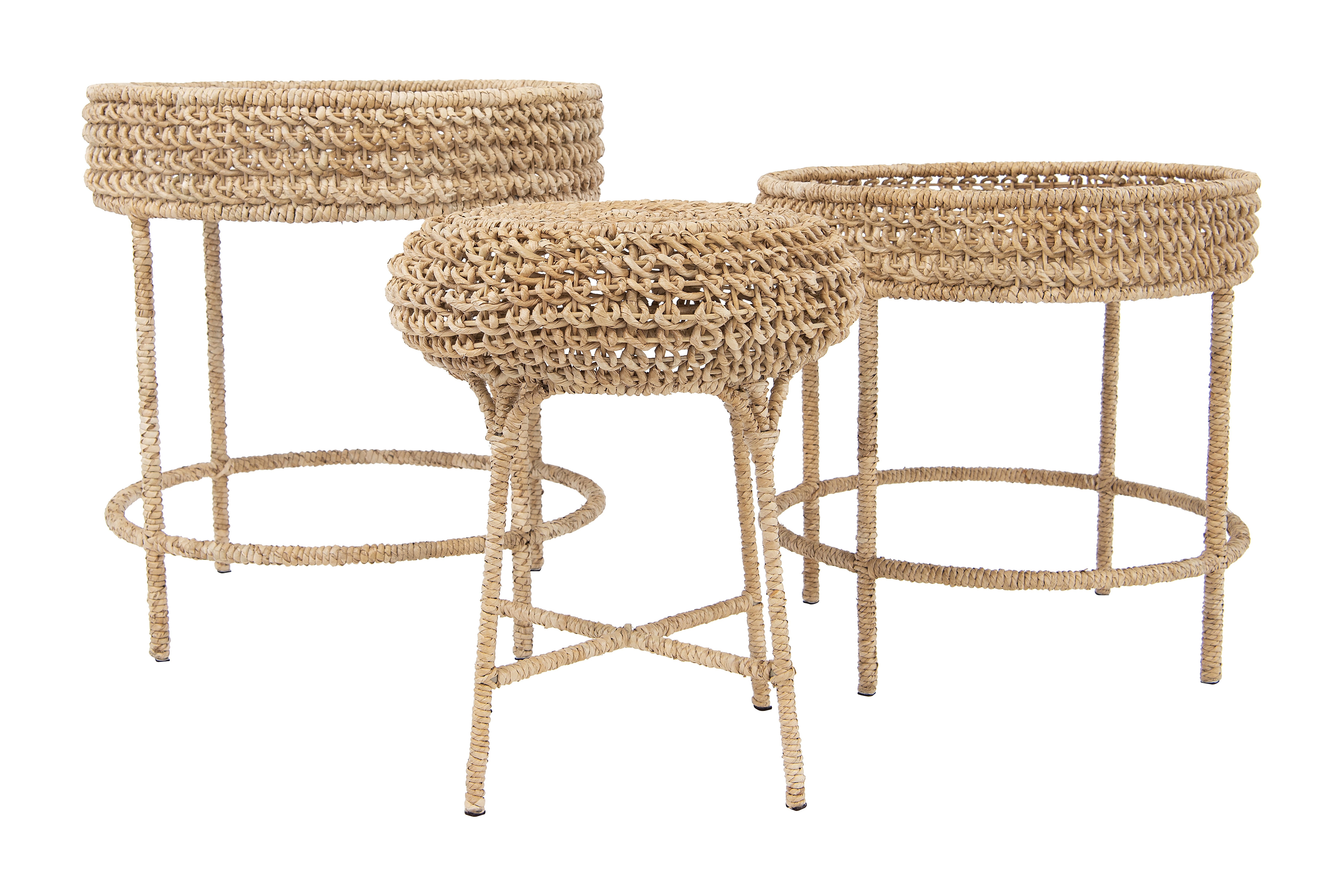 Woven Water Hyacinth & Rattan Accent Tables  (Set of 3 Sizes/Styles) - Image 0