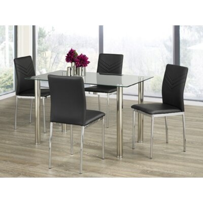 Dining Set 1 Tempered Glass Table With Chrome Legs And 4 Chairs Black PU Seat With Chrome Legs - Image 0