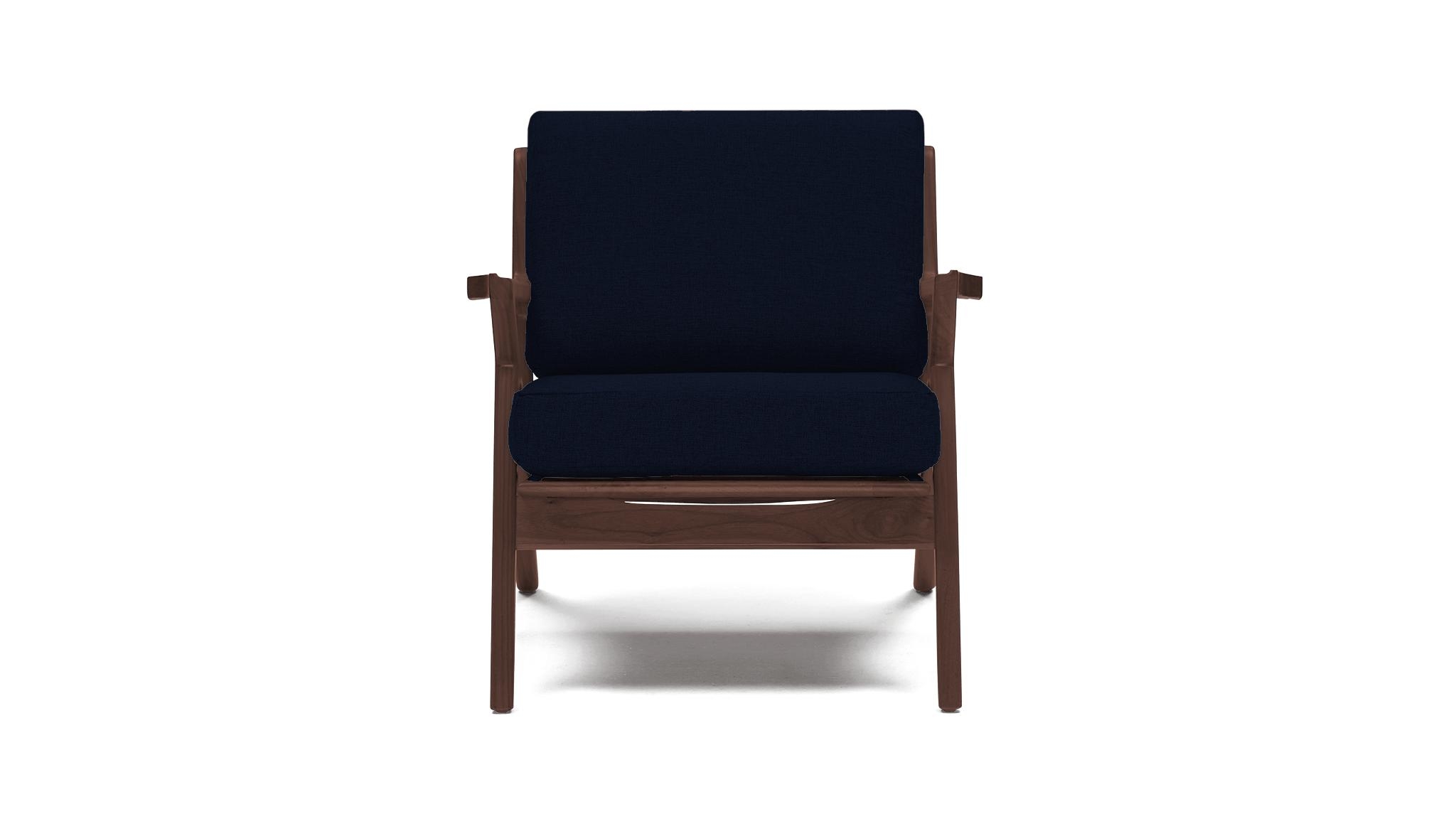 Blue Soto Mid Century Modern Concave Arm Chair - Bentley Indigo - Walnut - Image 0