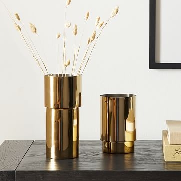 Brass And Enamel Tube Vase, Polished Brass, Small And Medium, Set of 2 - Image 0