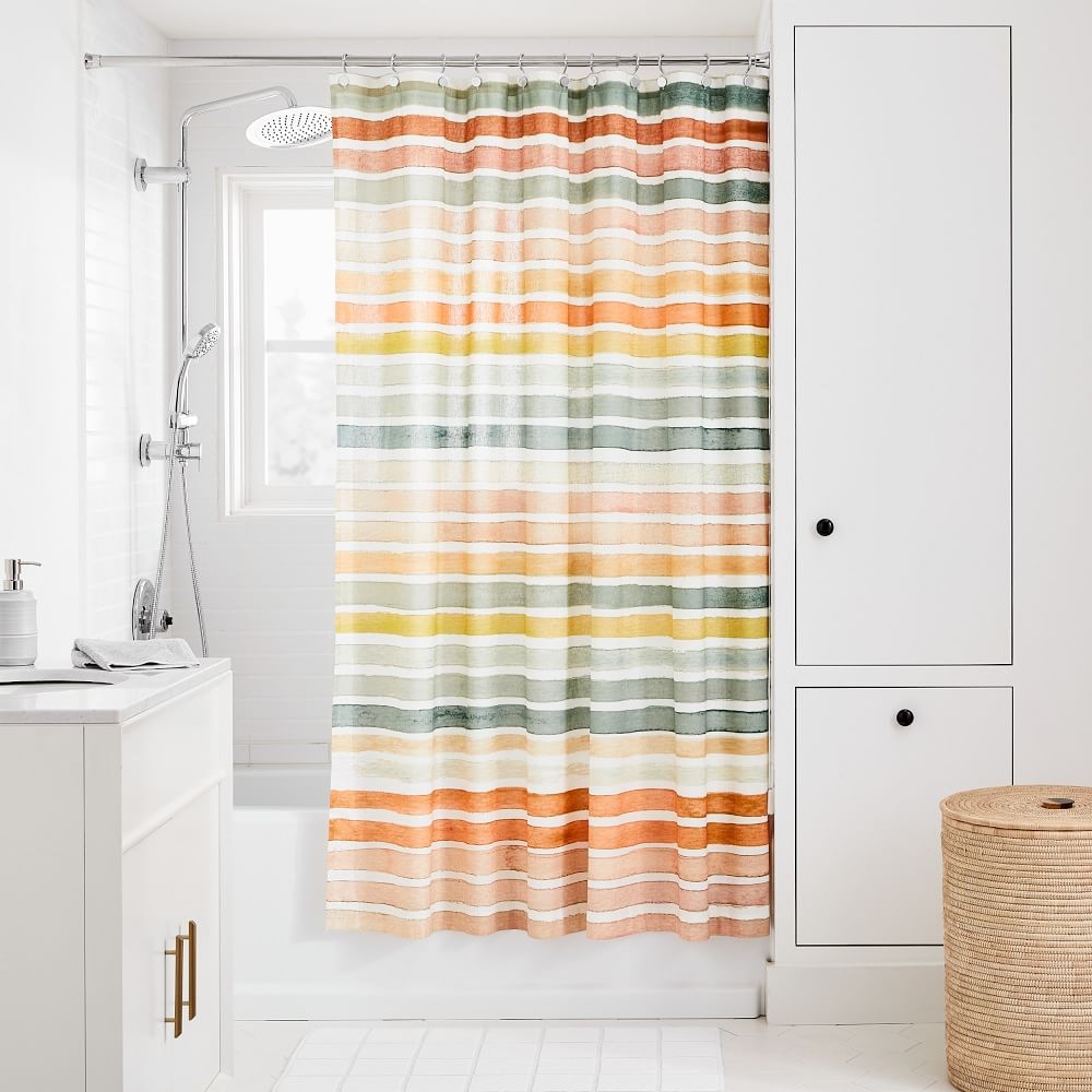 Watercolor Stripe Shower Curtain, Multi, 72"x74" - Image 0
