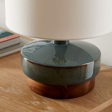 Wood & Ceramic Table Lamp, Small, Green - Image 2