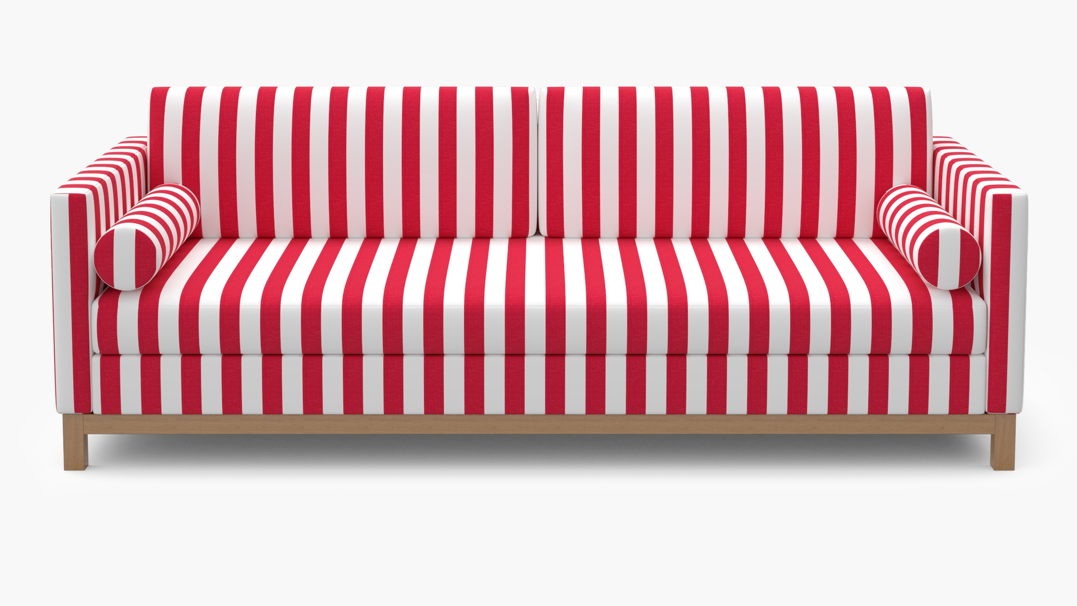 Tailored Tuxedo Sofa, Red Cabana Stripe, Natural Wood Rail - Image 0