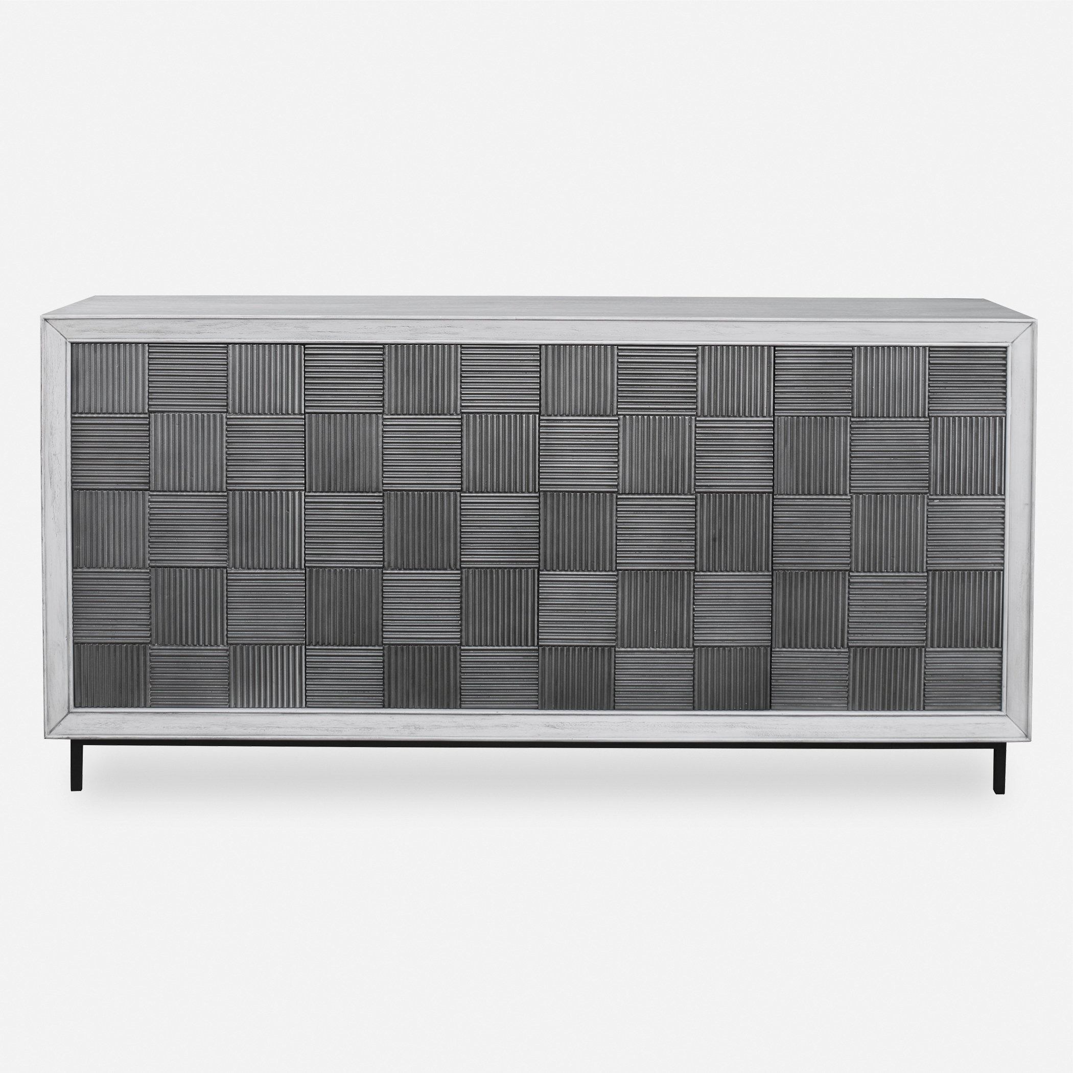 Checkerboard 4 Door Gray Cabinet - Image 0