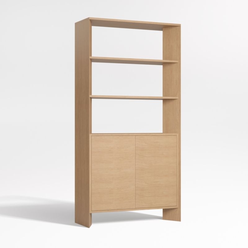 Terrazza 38" Natural Solid Oak Wood 2-Shelf Storage Bookcase Cabinet - Image 1