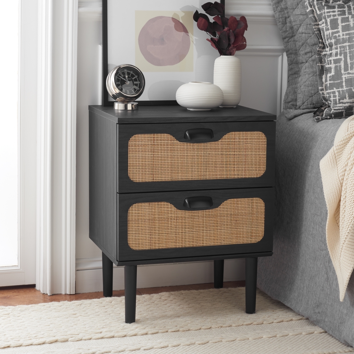 Irelia 2 Drawer Nightstand - Black / Natural - Safavieh - Image 1