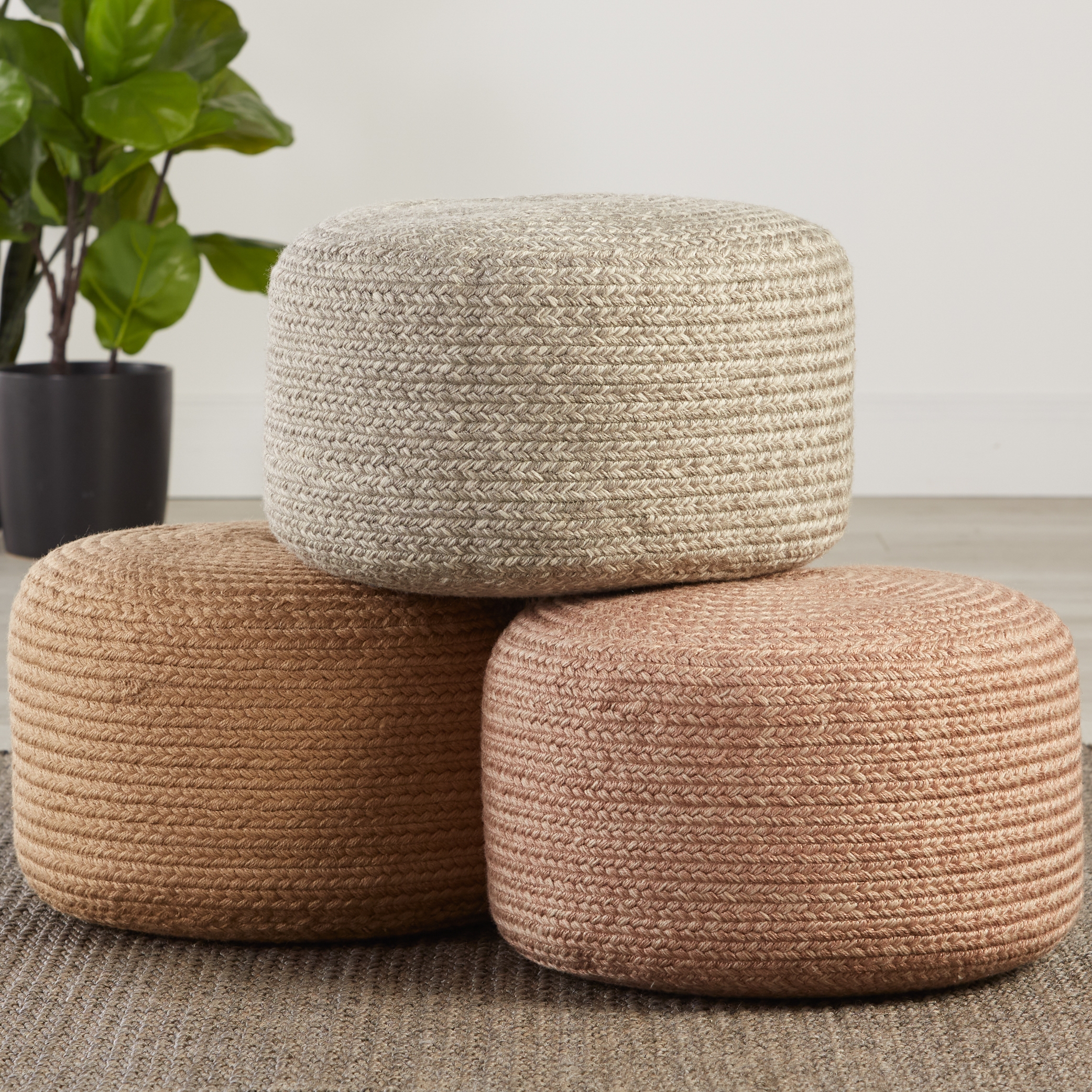 Vibe by Santa Rosa Indoor/ Outdoor Solid Gray/ Cream Cylinder Pouf - Image 2