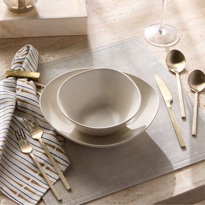 Andre Warm White and Smoked Amber Block Print Cloth Napkin - Image 4