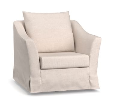 SoMa Brady Slope Arm Slipcovered Swivel Armchair, Polyester Wrapped Cushions, Washed Canvas Graphite - Image 3