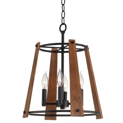 Abdihakim 18 4-Light Farmhouse Pendant Light, Adjustable Hanging Height, Fair Walnut Style Wood + Black Finish - Image 0