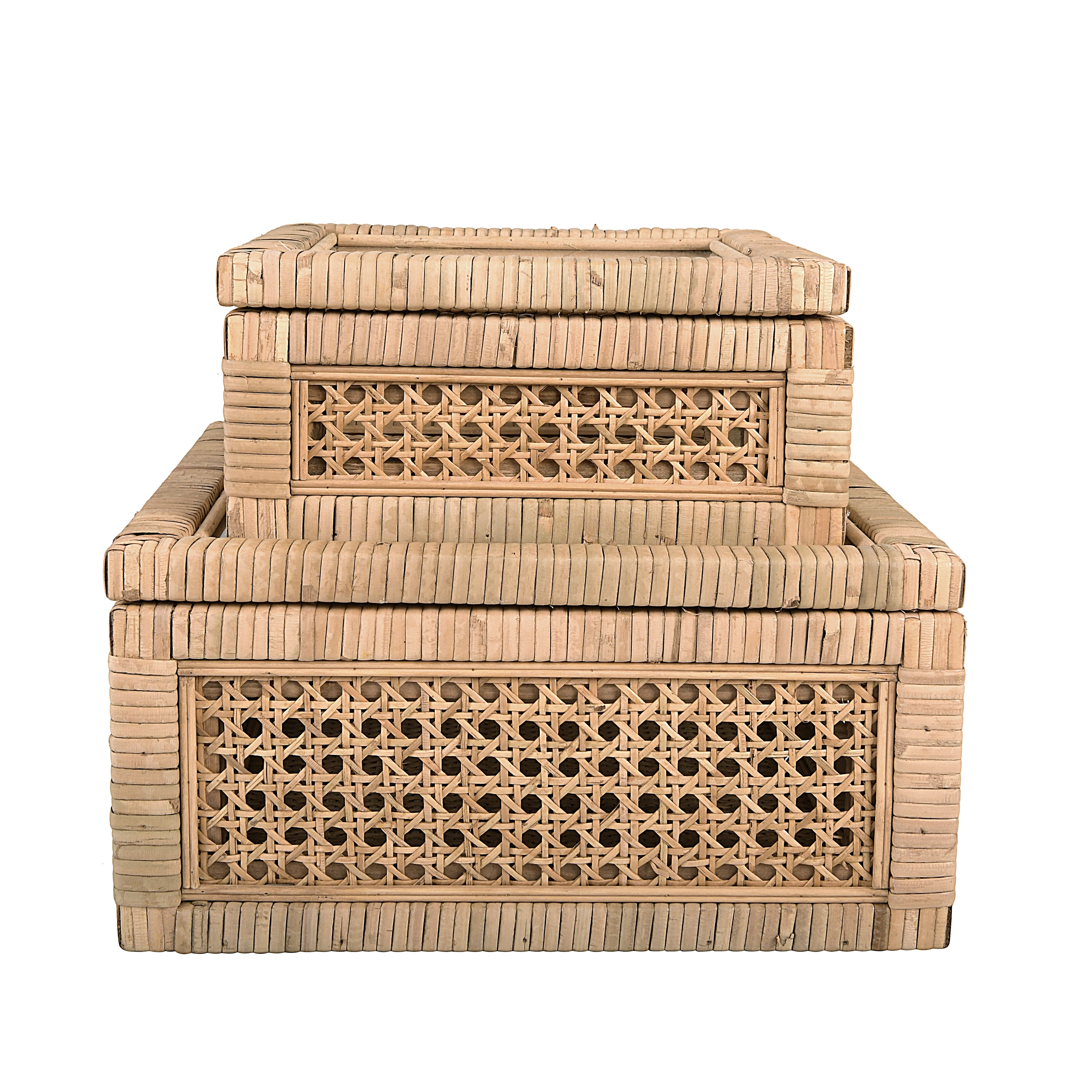 Cane and Rattan Display Boxes with Glass Lid, Set of 2 - Image 0