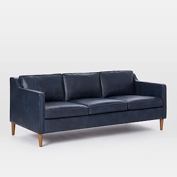 Hamilton 81" Sofa, Oxford Leather, French Navy, Almond - Image 0