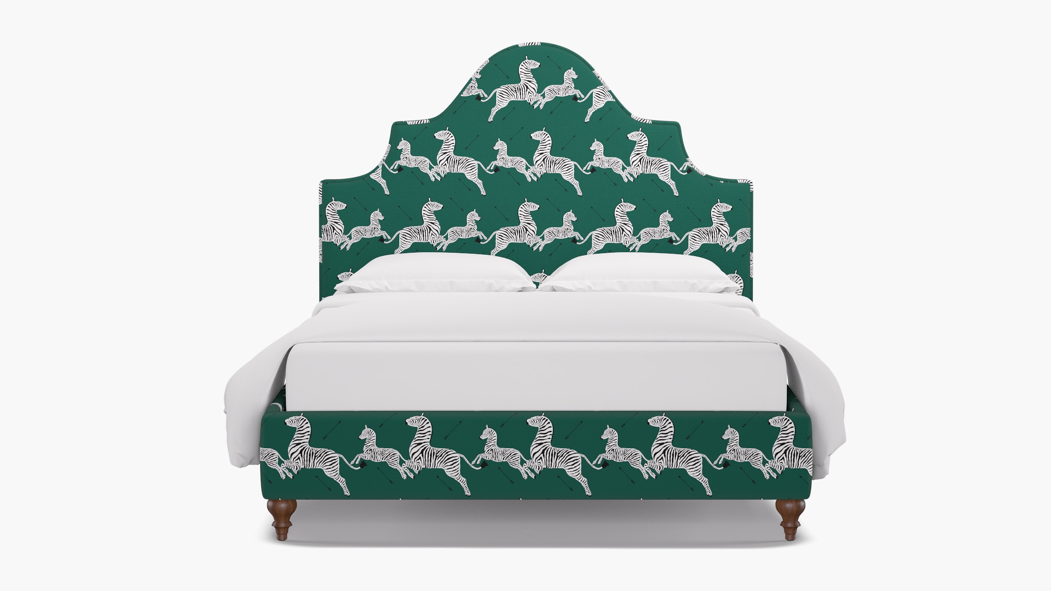 Statement Bed, Emerald Zebra, Walnut Traditional Turned Leg, Twin - Image 0