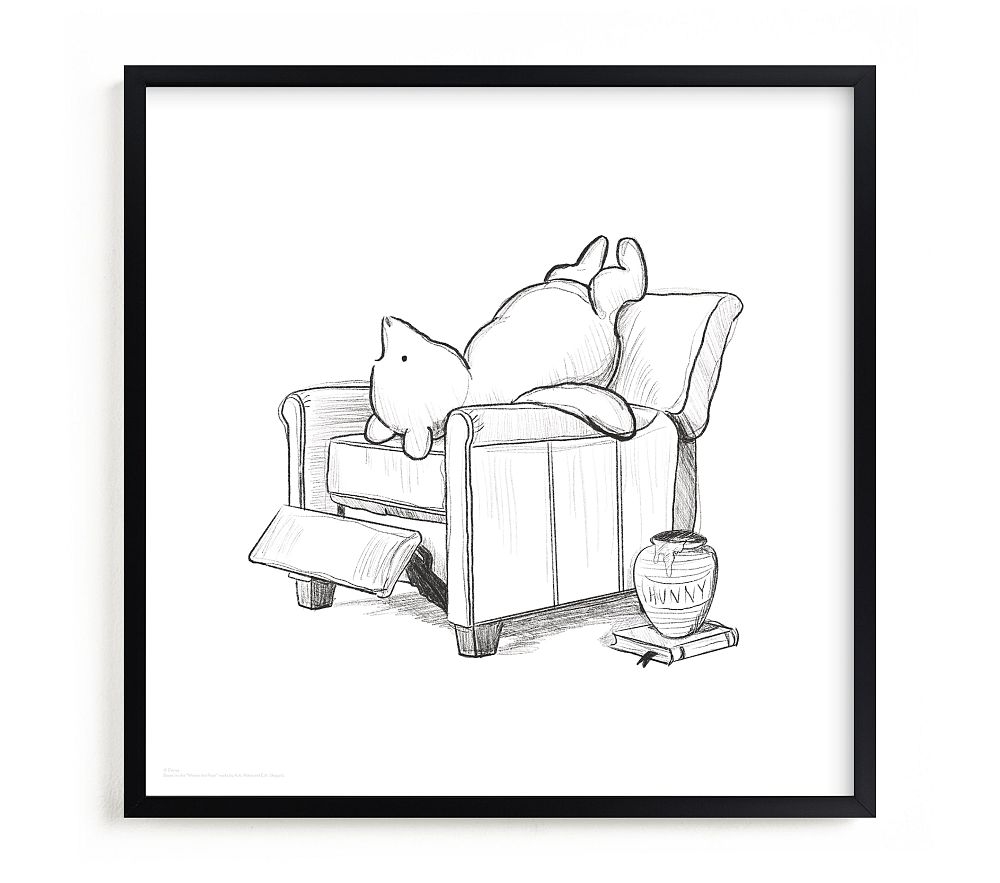 Minted Pooh Lounging from Disney's Winnie The Pooh Wall Art by Stefanie Lane, 16x16, Black Frame - Image 0