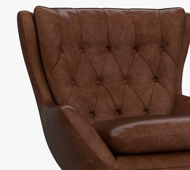 Wells Leather Armchair, Polyester Wrapped Cushions, Burnished Wolf Gray - Image 1