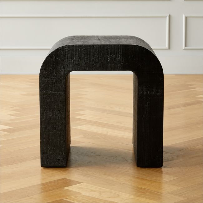 Horseshoe Black Lacquered Linen Side Table - Image 5
