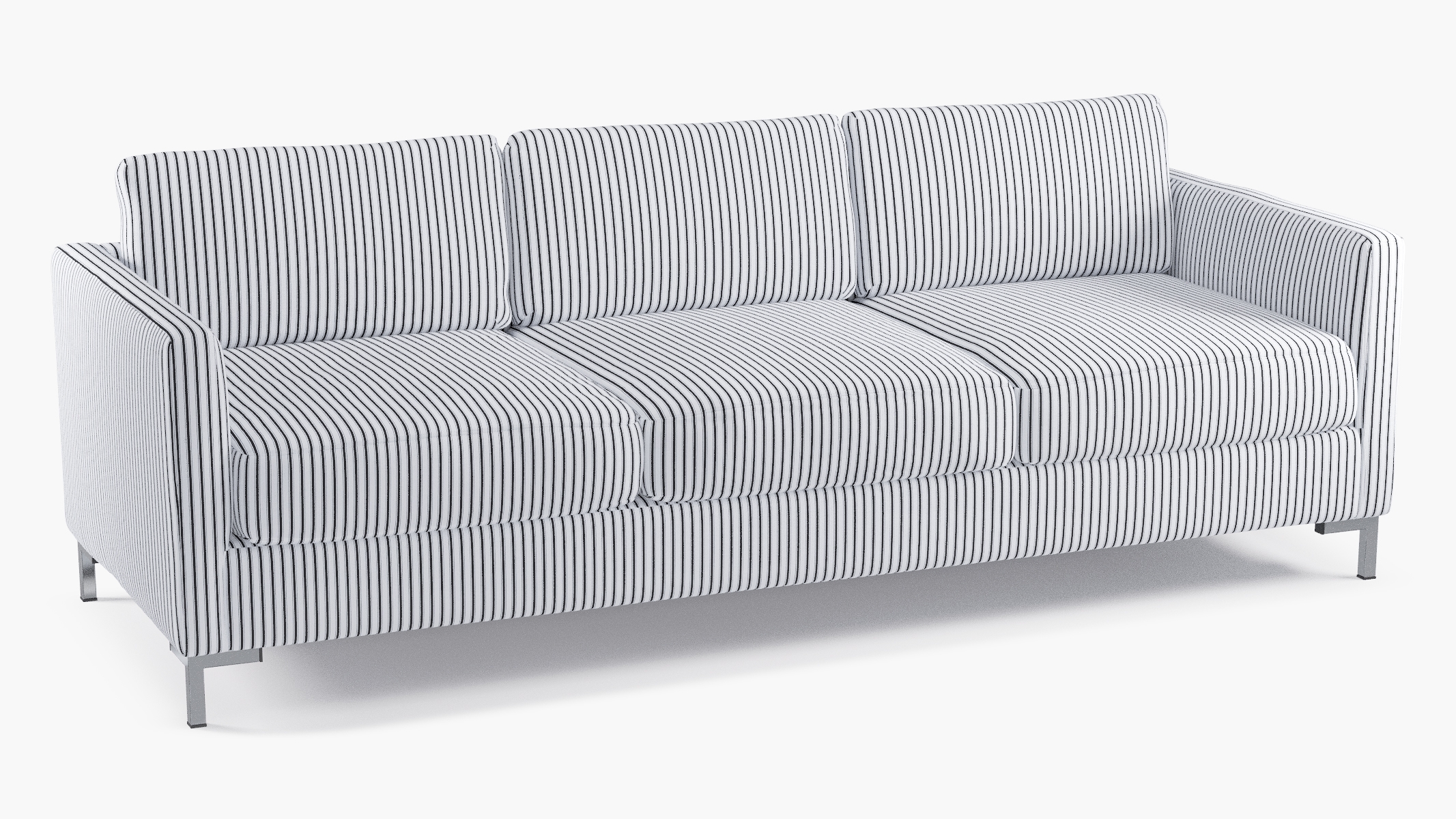 Modern Sofa, Black Classic Ticking Stripe, Chrome - Image 1