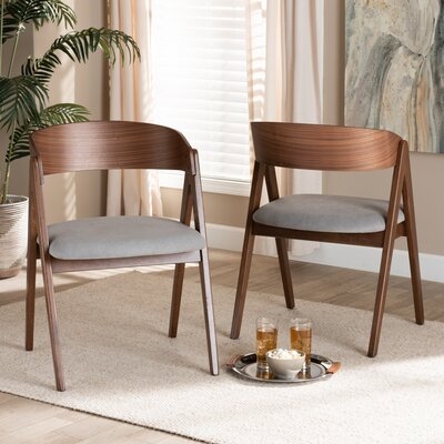 Cadian Mid-Century Modern Grey Fabric Upholstered And Walnut Brown Finished Wood 2-Piece Dining Chair Set - Image 0