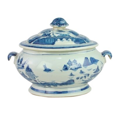 Gezana Blue/Ivory 11" Porcelain Ginger Jar - Image 0