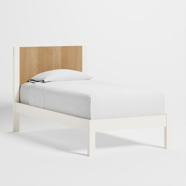 Opie Kids Twin Two-Tone Wood and Linen White Bed - Image 0