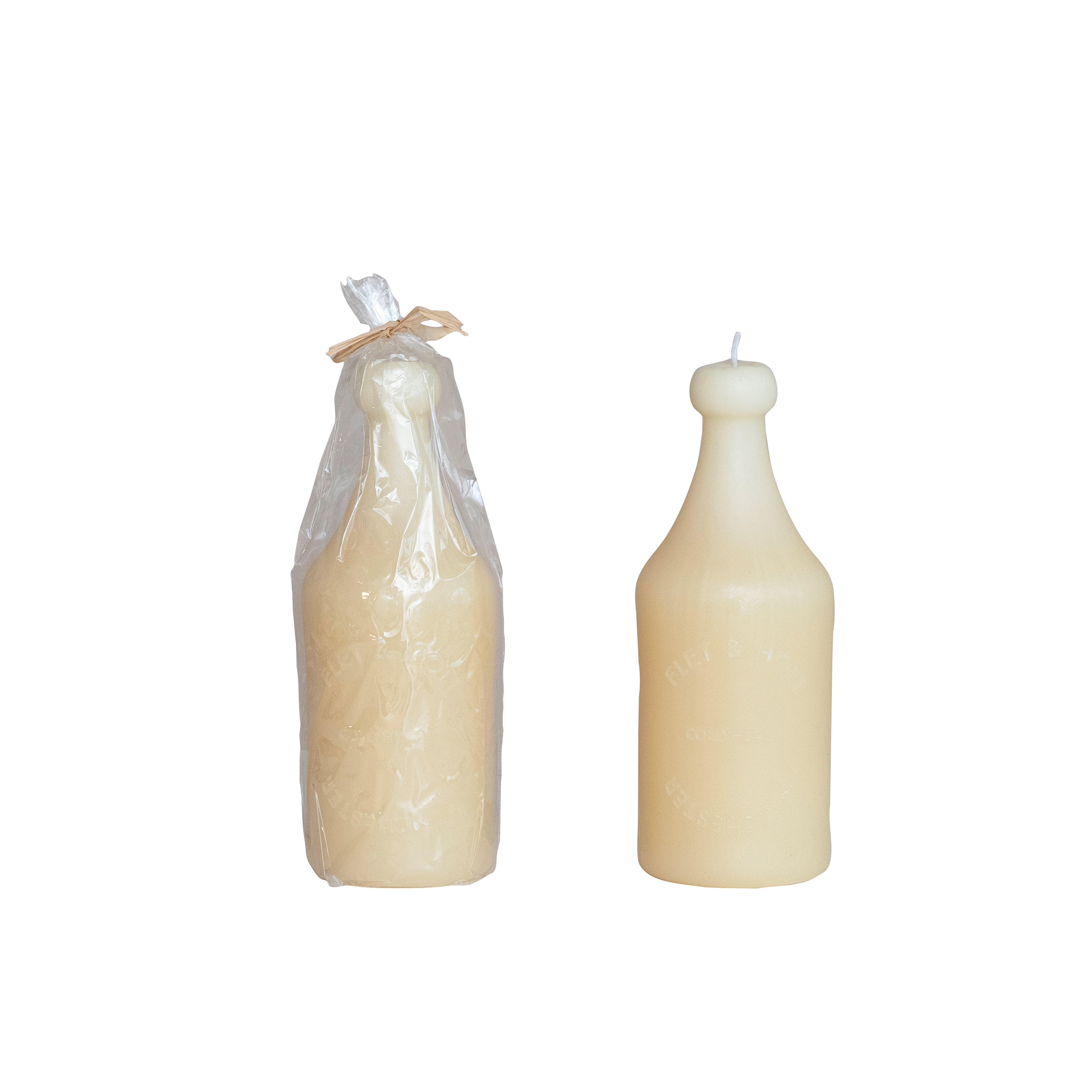 Unscented Embossed Bottle Shaped Candle, Cream - Image 0