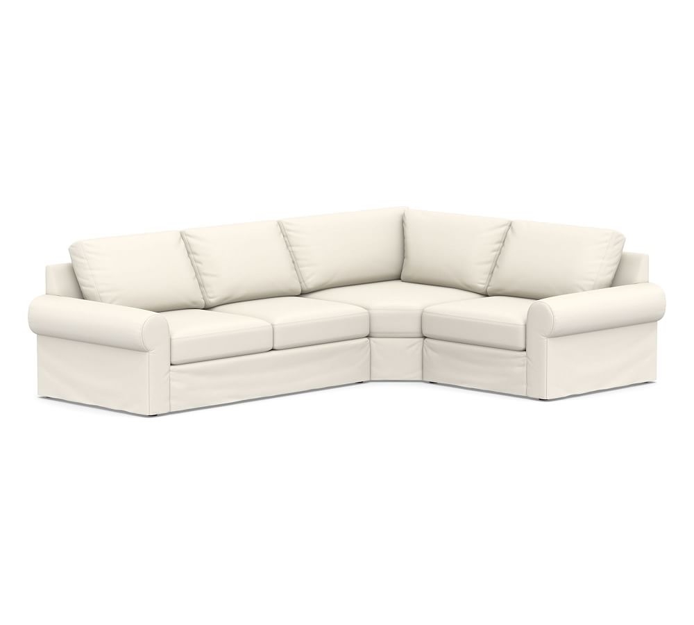 Big Sur Roll Arm Slipcovered Left Arm 3-Piece Wedge Sectional, Down Blend Wrapped Cushions, Performance Twill Warm White - Image 0