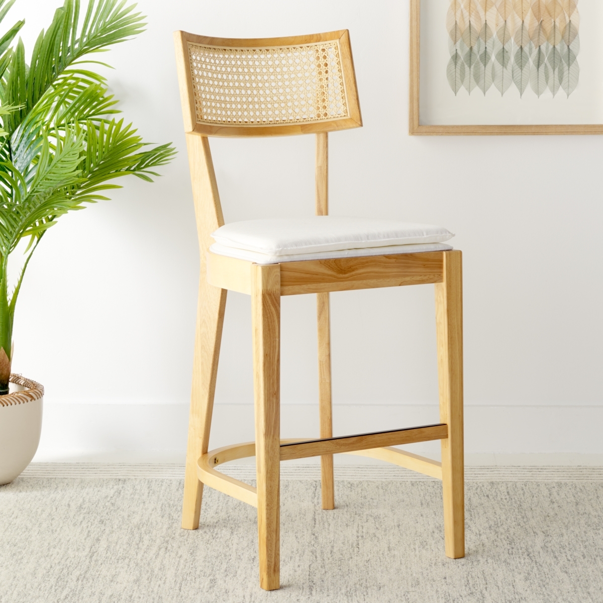 Galway Cane Counter Stool - Natural - Safavieh - Image 1
