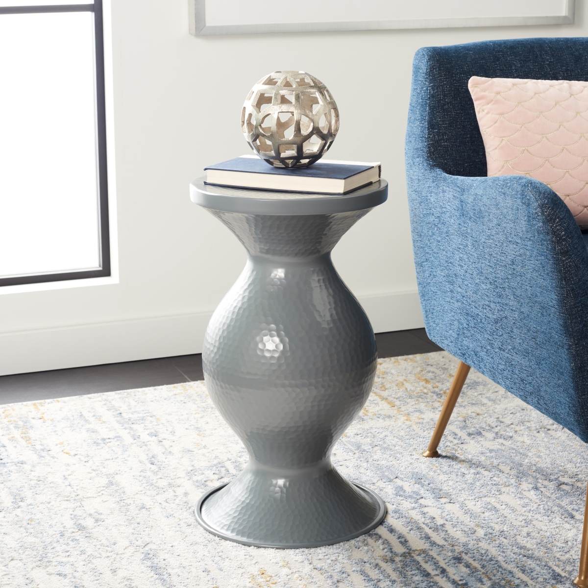 Astrid Small Hammered Stool - Dark Grey - Safavieh - Image 1