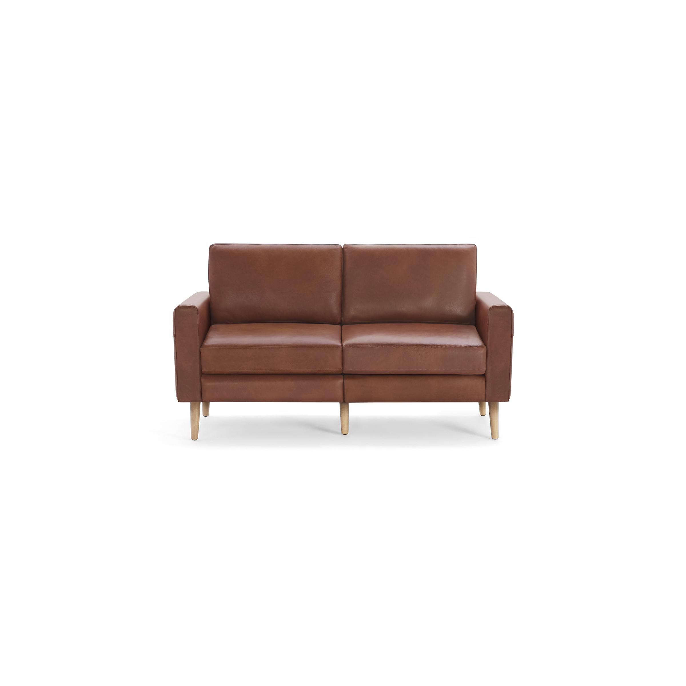 Nomad Leather Loveseat - Chestnut - Top Grain Leather / Oak - Wood / Block - Image 0