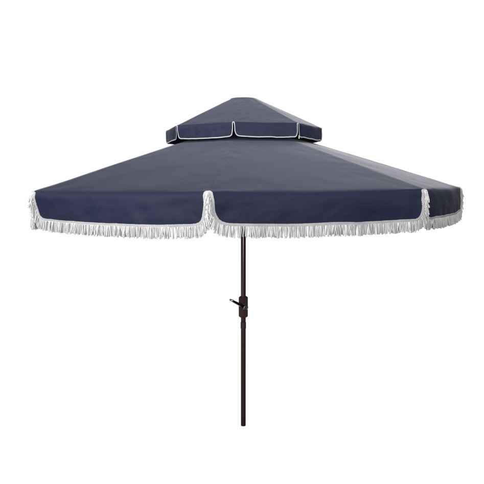 Milan  9Ft Doubletop Umbrella - Navy/White - Safavieh - Image 0