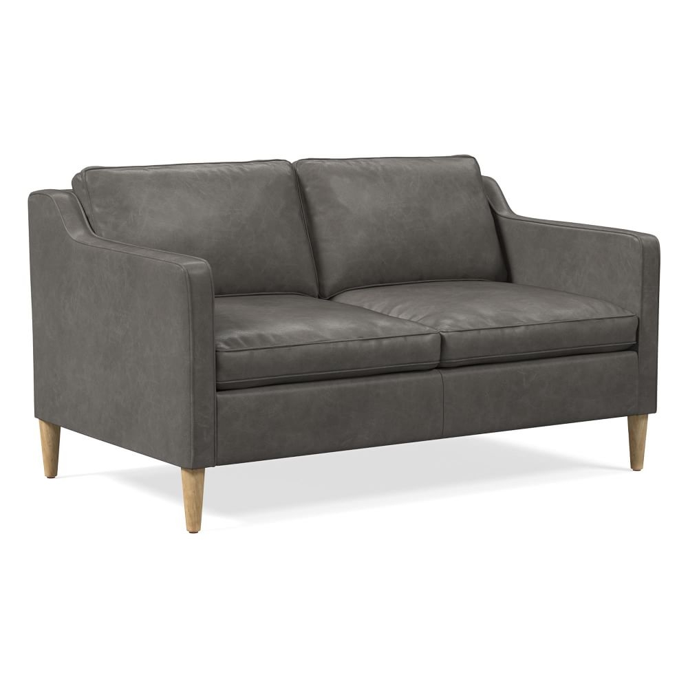 Hamilton 74" Sofa, Ludlow Leather, Gray Smoke, Almond - Image 0