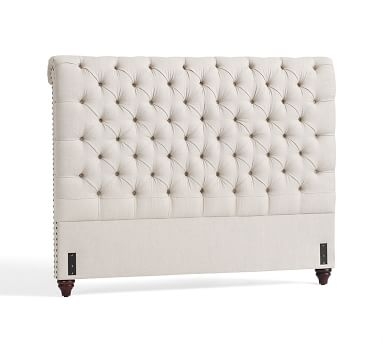 Chesterfield Upholstered Tufted Headboard, Queen, Performance Brushed Basketweave Chambray - Image 3