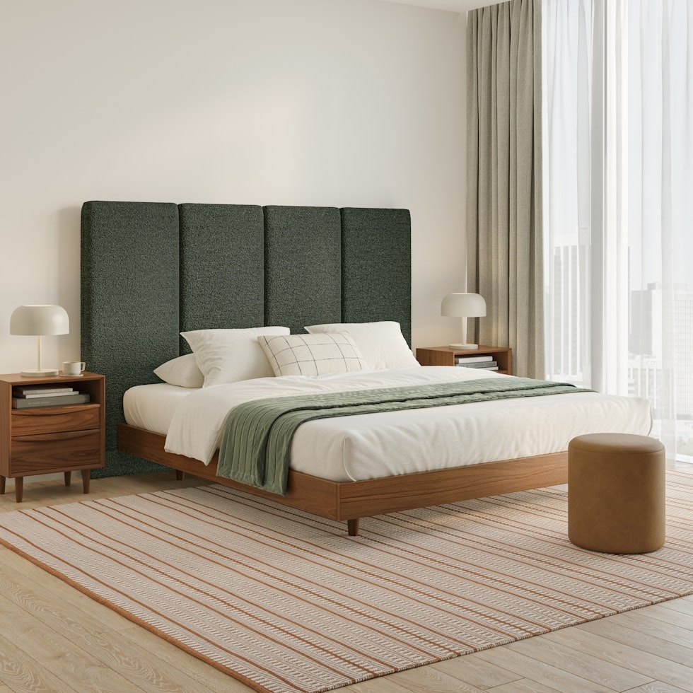 Noel King Tall Headboard - Green Wool Bouclé - Image 1