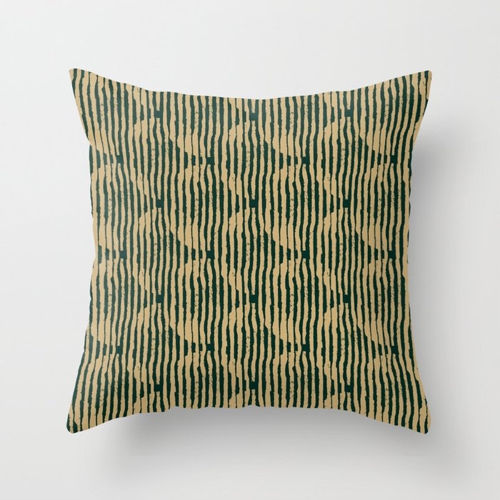 Zen Circles Block Print In Green And Gold Throw Pillow by House Of Haha - Cover (20" x 20") With Pillow Insert - Outdoor Pillow - Image 0