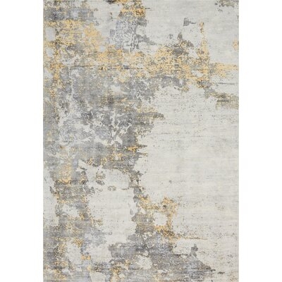 Dacula Modern Abstract Silk Ivory/Gold Area Rug - Image 0