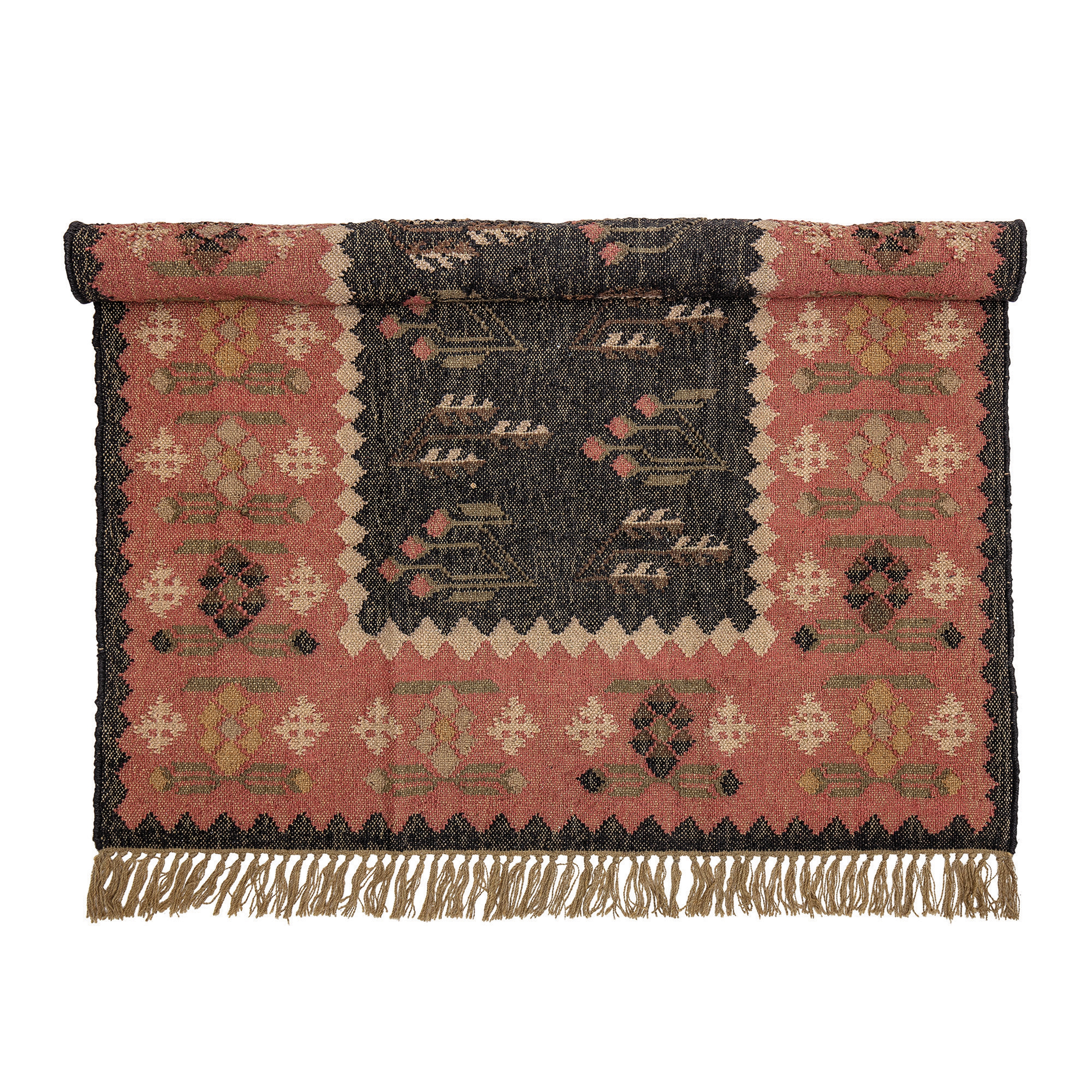4' x 6' Multicolor Woven Jute Kilim Rug with Cotton Fringe - Image 0