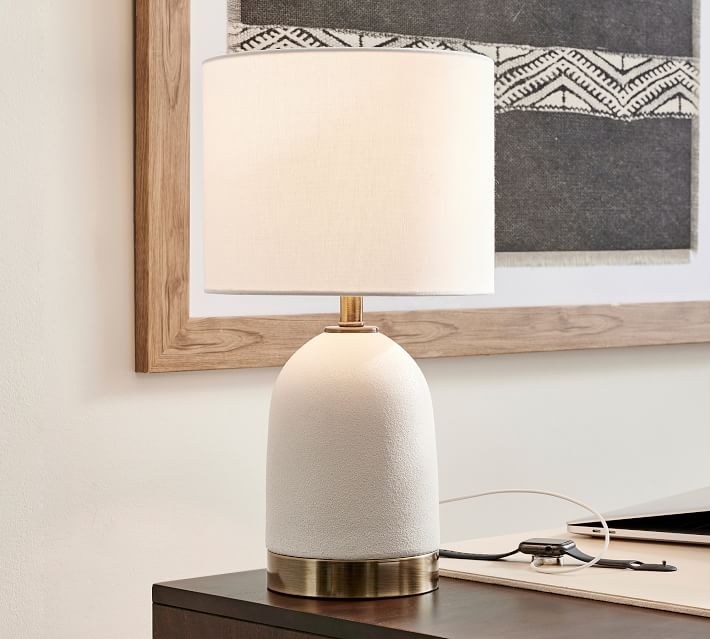 Carolina USB Ceramic Table Lamp, White, 17" - Image 2