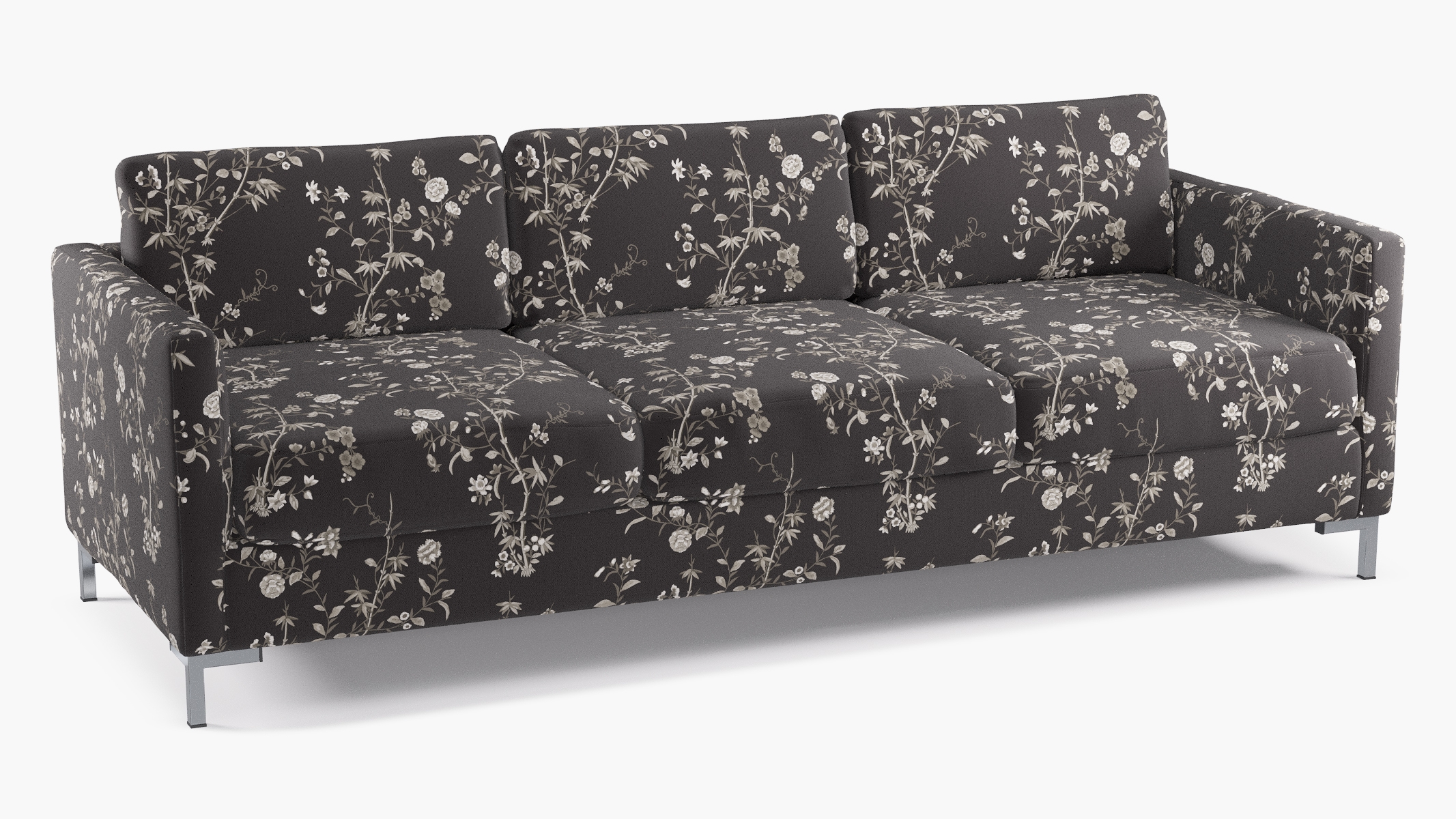 Modern Sofa, Black Bamboo Garden, Chrome - Image 1