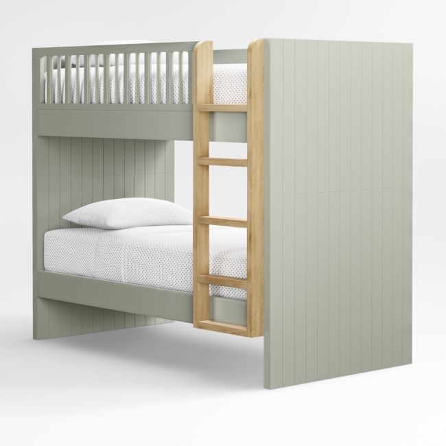Finn Sage Green Wood Kids Convertible Bunk Bed with Oak Wood Ladder - Image 0