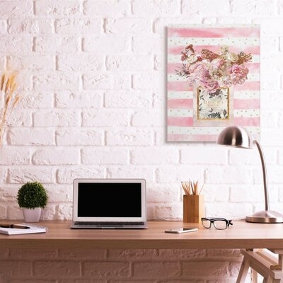 Fashion Floral Vase Pink Flowers Stripe Pattern by Ziwei Li - Painting Print - Image 0