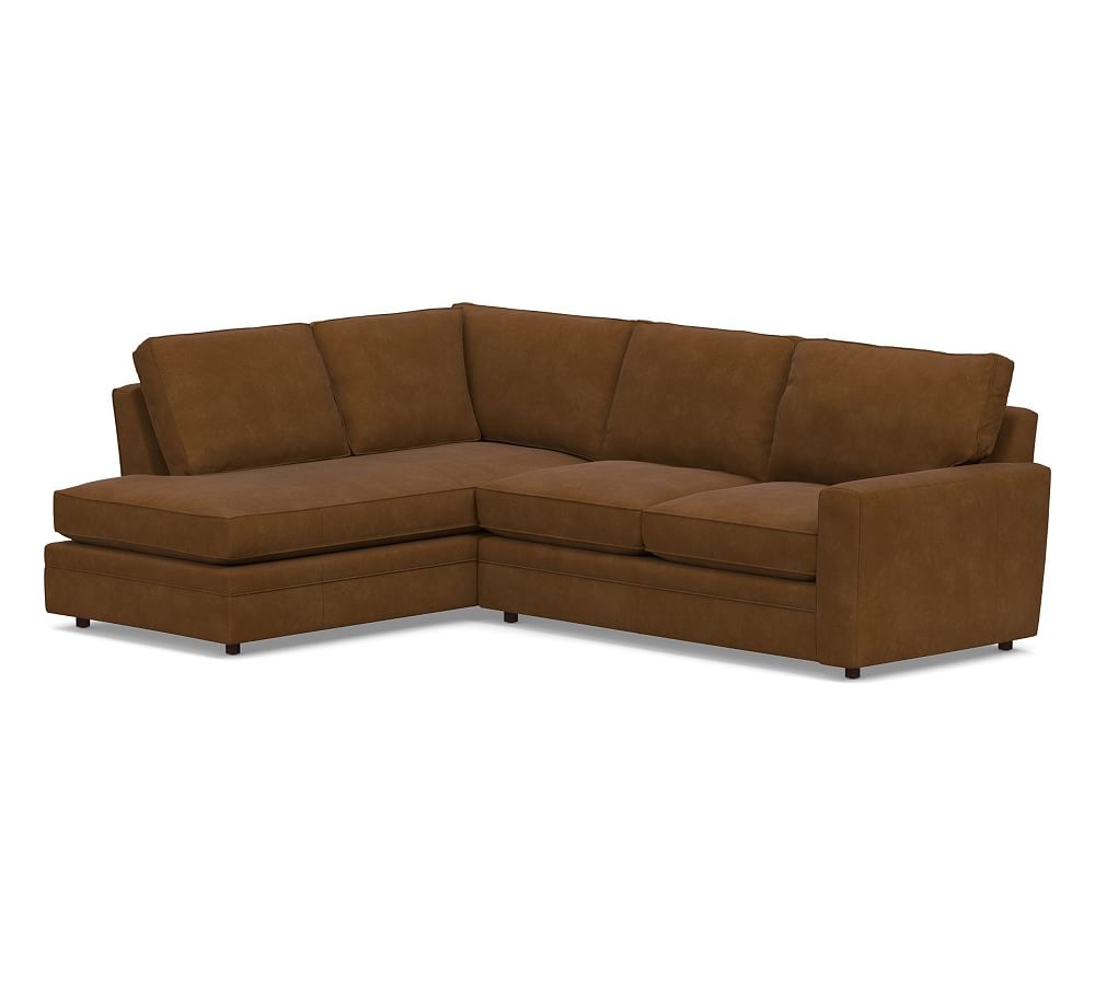 Pearce Square Arm Leather Right Loveseat Return Bumper Sectional, Polyester Wrapped Cushions, Aviator Umber - Image 0