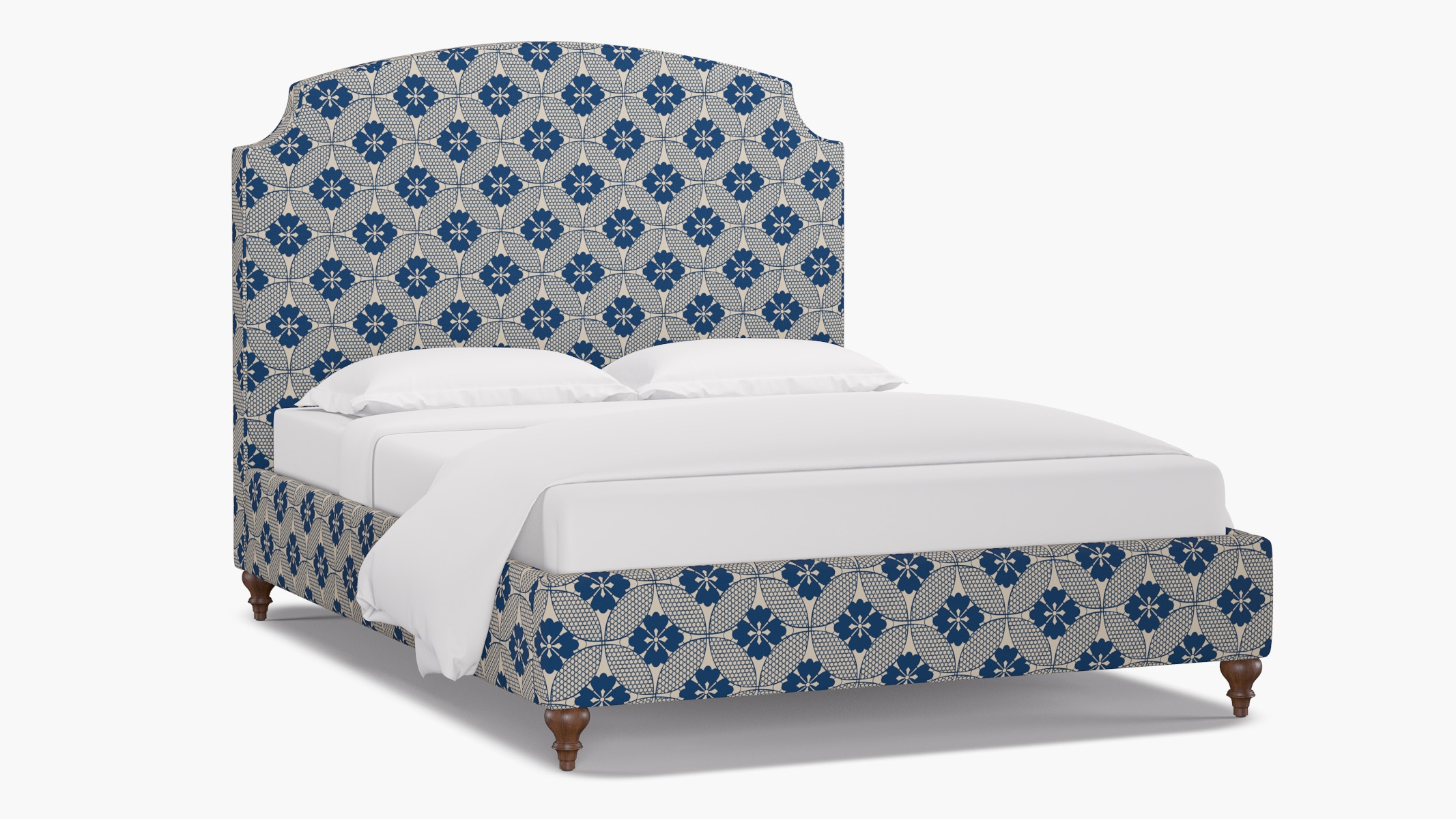 Cove Bed, Bright Navy Solaire, Walnut Traditional Turned Leg, Twin - Image 1