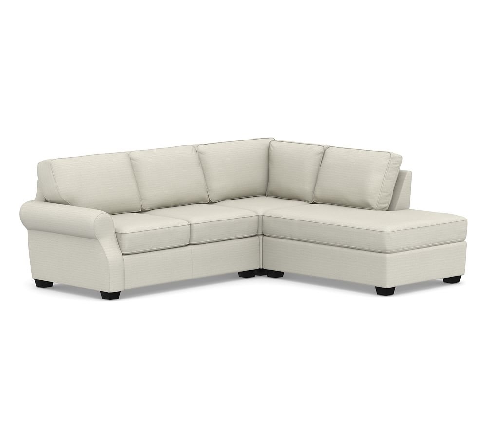 SoMa Fremont Roll Arm Upholstered Left 3-Piece Bumper Sectional, Polyester Wrapped Cushions, Premium Performance Basketweave Pebble - Image 0