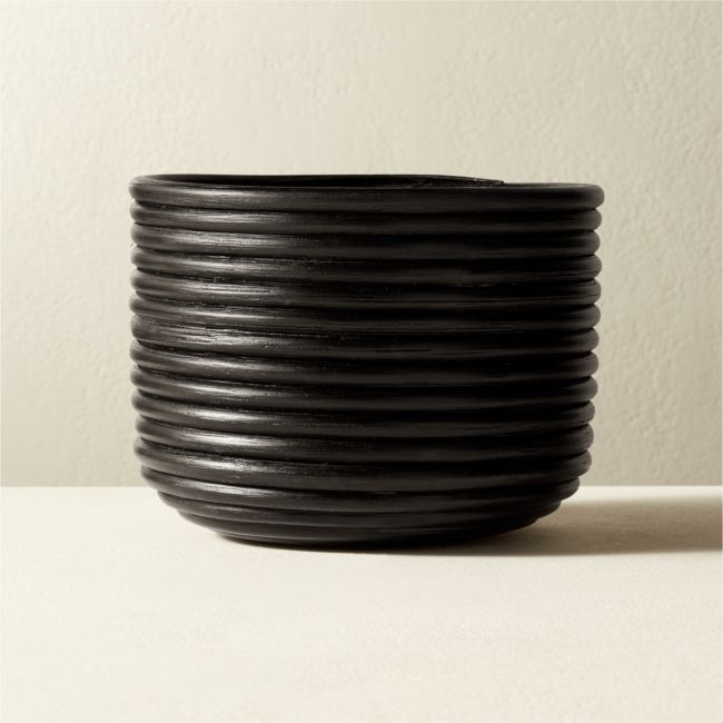 Basket Rattan Planter, Black, Small - Image 0