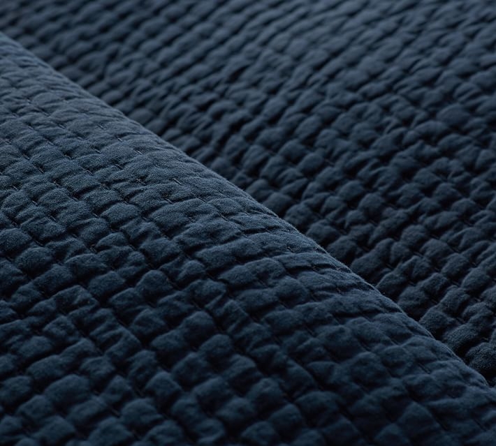 Pick-Stitch Handcrafted Cotton/Linen Quilt, King/Cal. King, Midnight Blue - Image 1