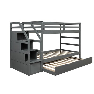 Twin-Over-Twin Multifunctional Trundle Bunk Bed With Fixed Ladder And 3 Storage Stairs - Image 0